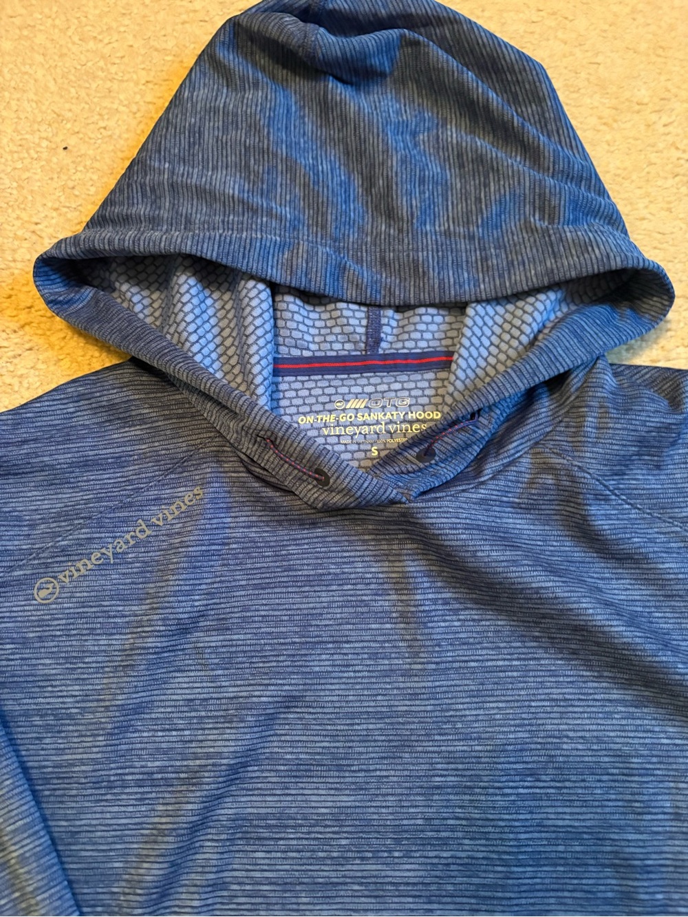 Vineyard Vines Men's Striped Blue Hooded Performance Top